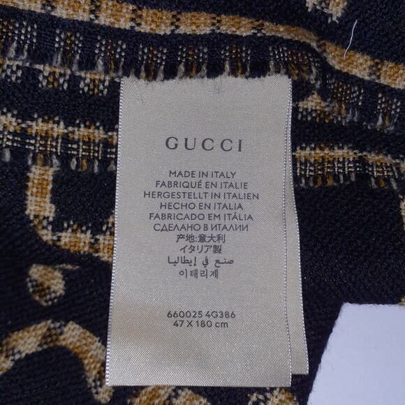 Gucci Logo-Intarsia Black Wool Scarf Size OS - Picture 4 of 4